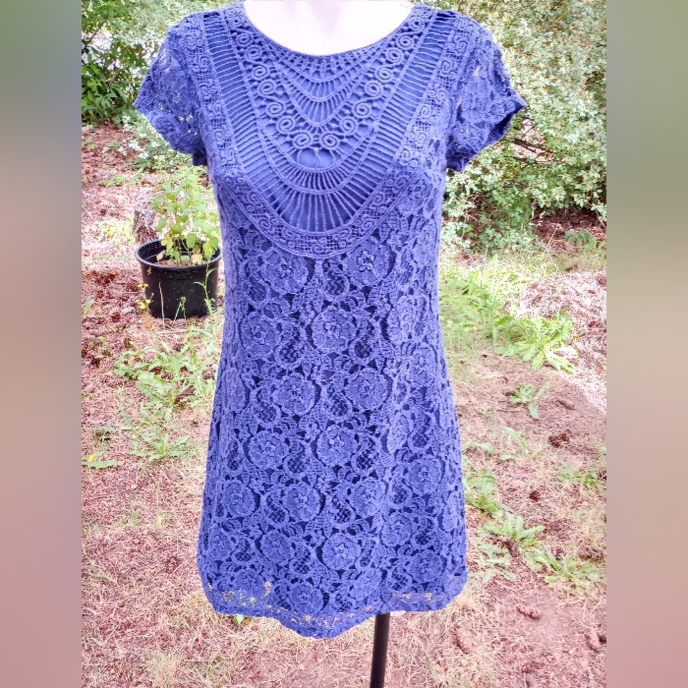 Navy lace mini dress